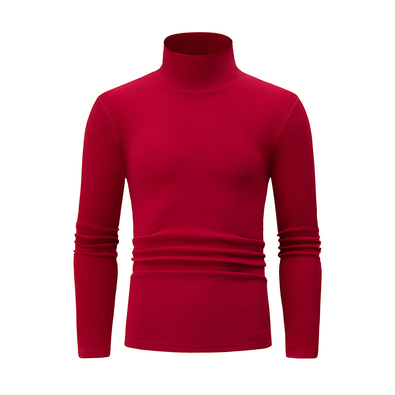 Autumn And Winter Men's Solid Color Versatile High-neck Base Layer Casual Fleece Top - Image 3