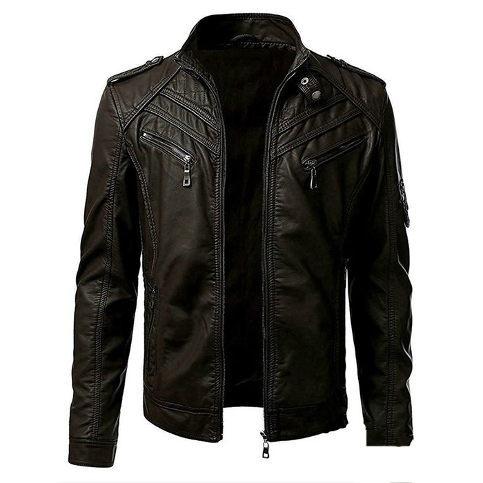 PU jacket slim zip leather jacket - Image 3