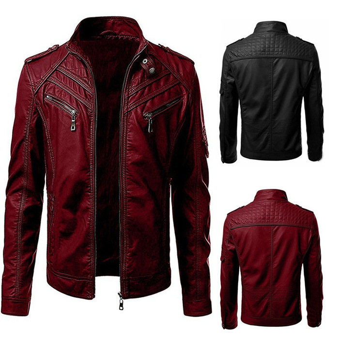 PU jacket slim zip leather jacket - Image 7