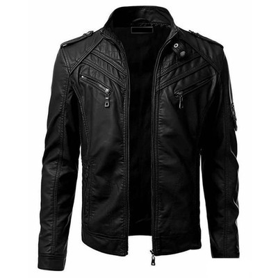 PU jacket slim zip leather jacket - Image 2