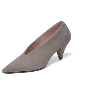 Leather Pointed Toe High-Heeled Deep V-Mouth Single Shoes Low-Top Women'S Shoes