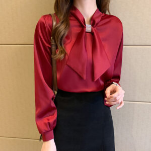 All-match Butterfly Bow Tie Long-sleeved Shirt Women's Top
