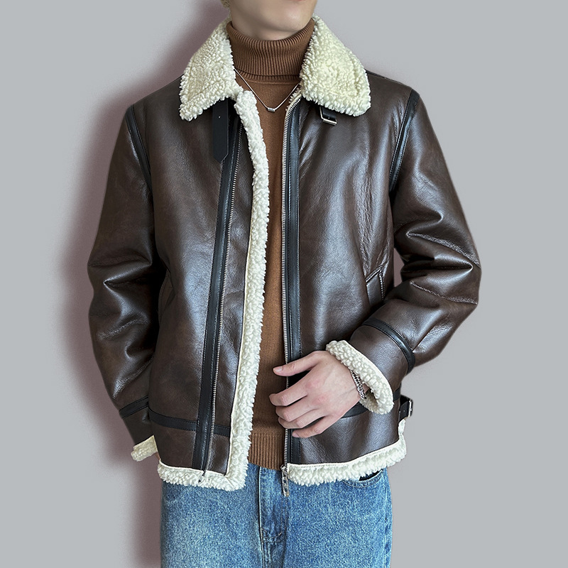 Men's Leather Fashion Casual Polo Collar Padded Jacket - Image 6