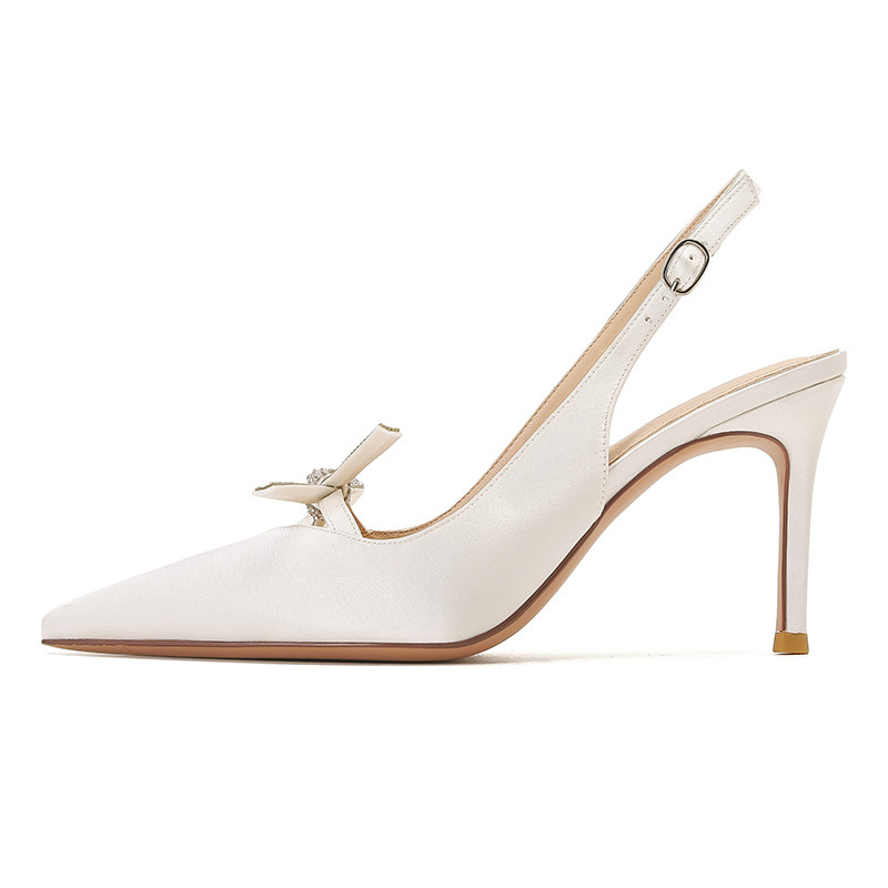 Ladies Plus Size Pointed Toe Rhinestone Bow High Heels - Image 2