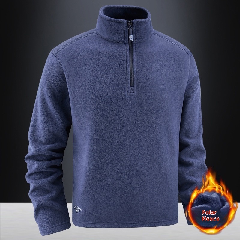 Men's Fleece Hooded Sweatshirt Stand Collar Solid Color Warm Jacket - Image 8