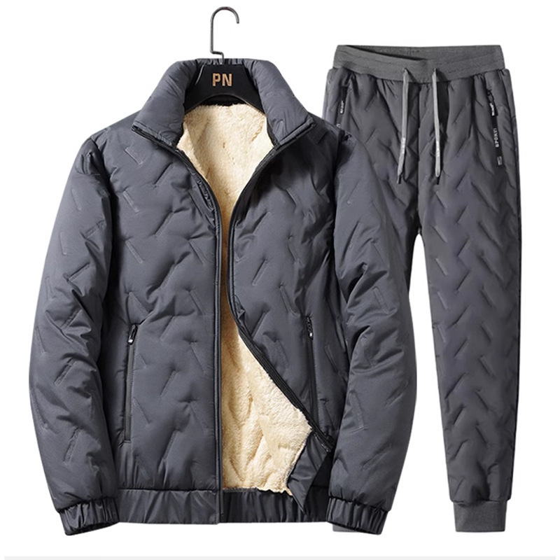 Men's Thickened Fleece Warm Turn-Down Collar Zipper Jacket Pants - Image 3