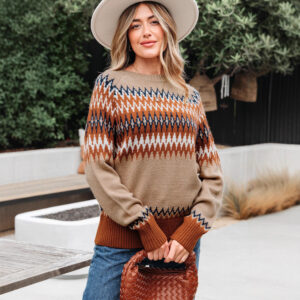 Women's Striped Contrast Color Pullover Vintage Long-sleeved Sweater