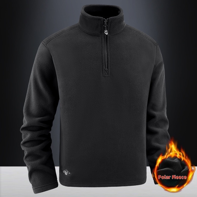 Men's Fleece Hooded Sweatshirt Stand Collar Solid Color Warm Jacket - Image 5