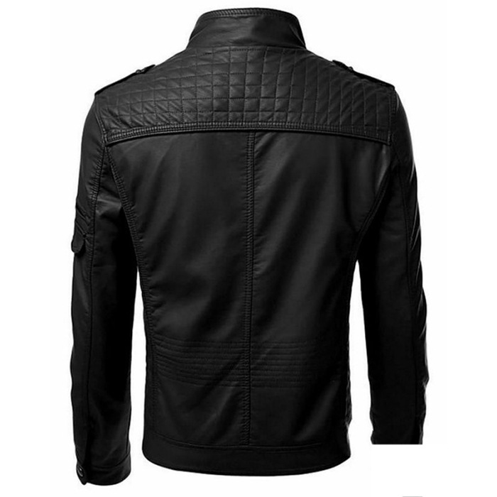 PU jacket slim zip leather jacket - Image 4