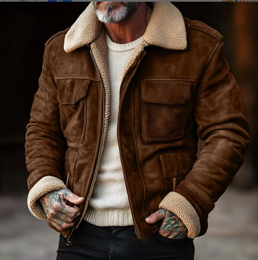 Men's Coat Top Lambswool Lapel Zip Jacket - Image 4