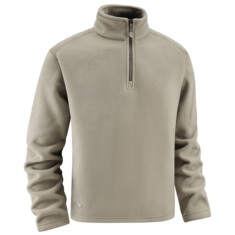 Men's Fleece Hooded Sweatshirt Stand Collar Solid Color Warm Jacket - Image 3