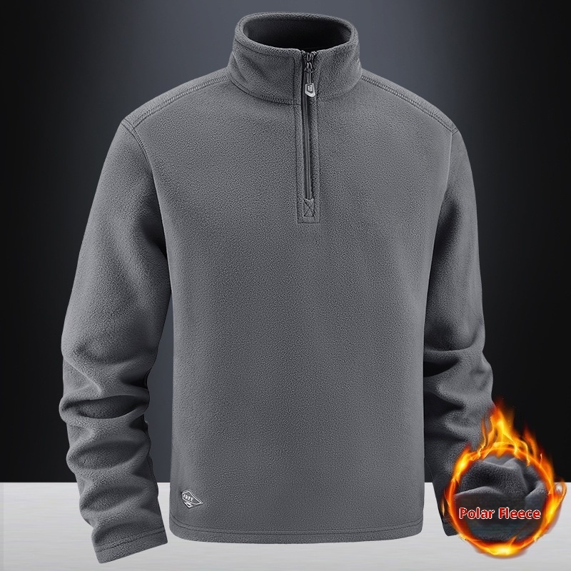 Men's Fleece Hooded Sweatshirt Stand Collar Solid Color Warm Jacket - Image 7