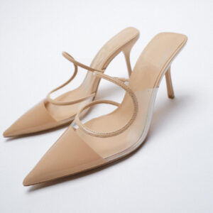 Beige Transparent Pointed Temperament High-heeled Muller Sandals All-match Fashion Stiletto Shoes