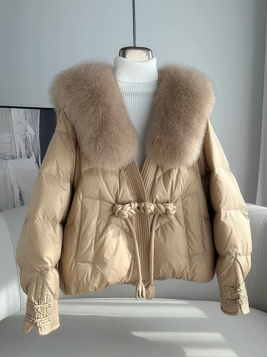 Polyester Women's Loose Thick Cotton Coat With Fur Collar - Image 5