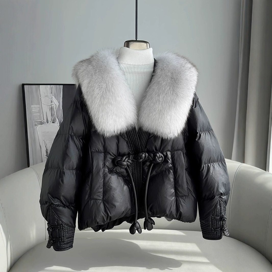 Polyester Women's Loose Thick Cotton Coat With Fur Collar - Image 3
