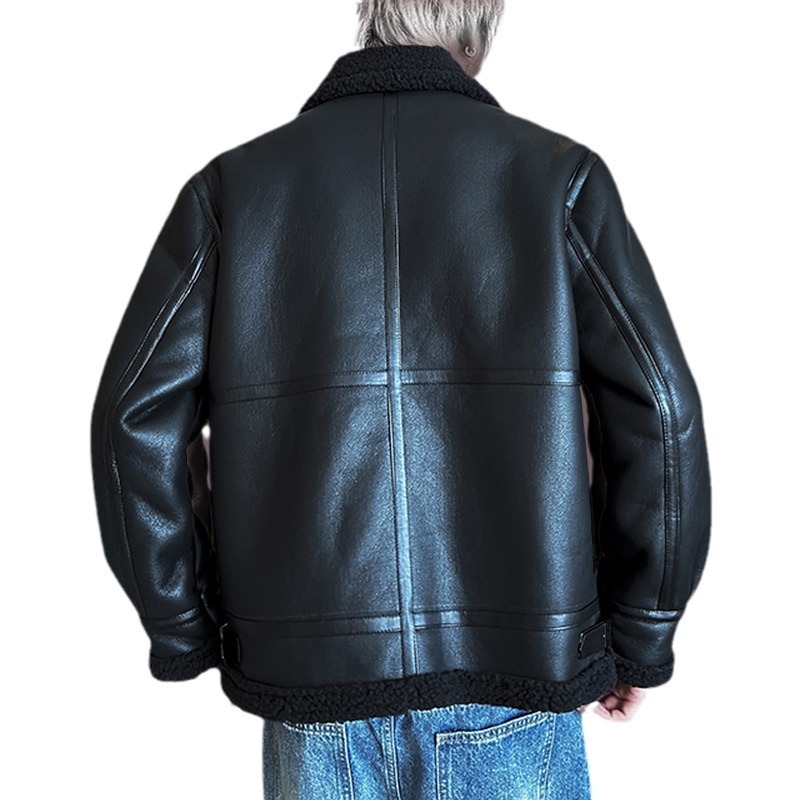 Men's Leather Fashion Casual Polo Collar Padded Jacket - Image 2