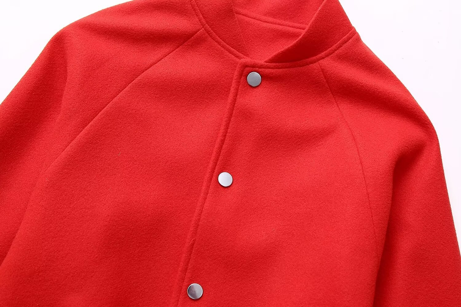 Red Stand-up Collar Fashion Casual Woolen Baseball Uniform Jacket - Image 4