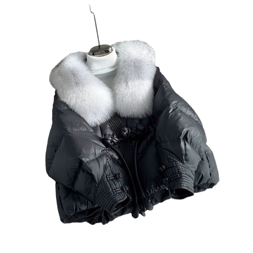 Polyester Women's Loose Thick Cotton Coat With Fur Collar - Image 2