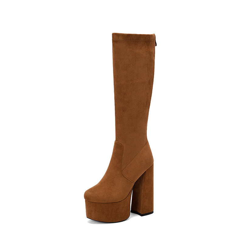 Elastic Wool Chunky Heel Women's Boots - Image 3