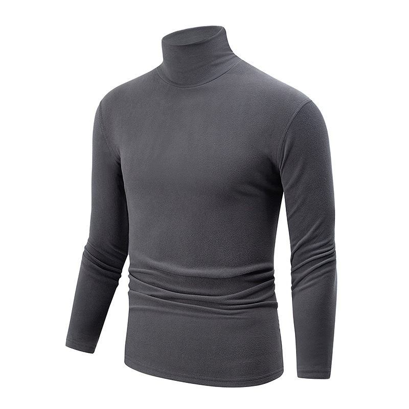 Autumn And Winter Men's Solid Color Versatile High-neck Base Layer Casual Fleece Top - Image 8