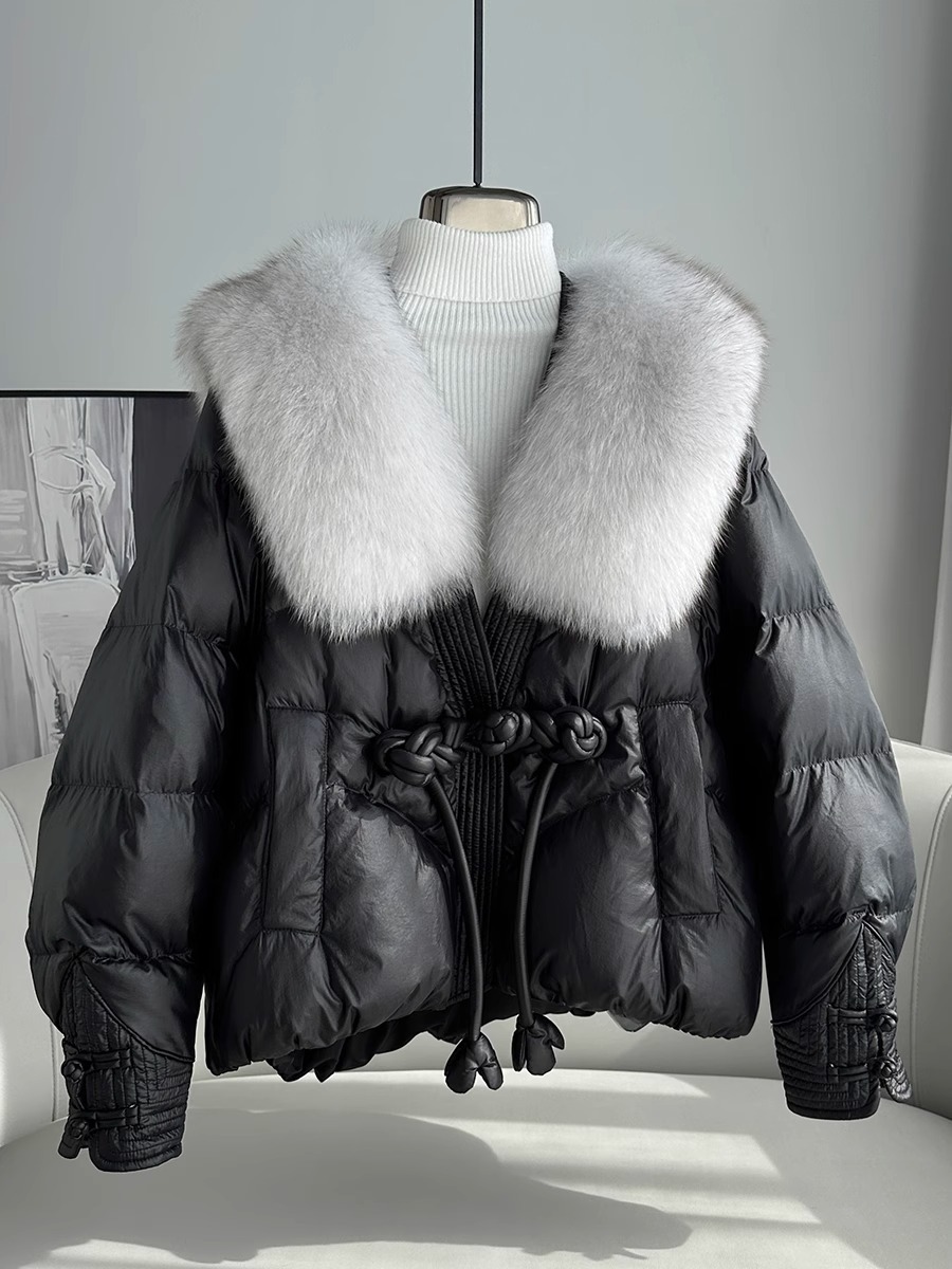 Polyester Women's Loose Thick Cotton Coat With Fur Collar - Image 6
