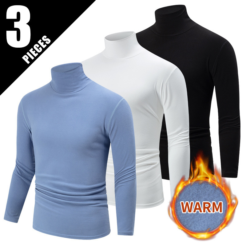 Autumn And Winter Men's Solid Color Versatile High-neck Base Layer Casual Fleece Top - Image 4