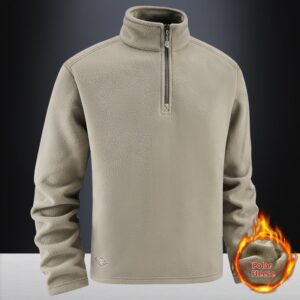 Men's Fleece Hooded Sweatshirt Stand Collar Solid Color Warm Jacket