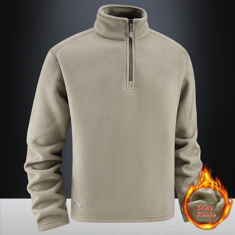 Men's Fleece Hooded Sweatshirt Stand Collar Solid Color Warm Jacket