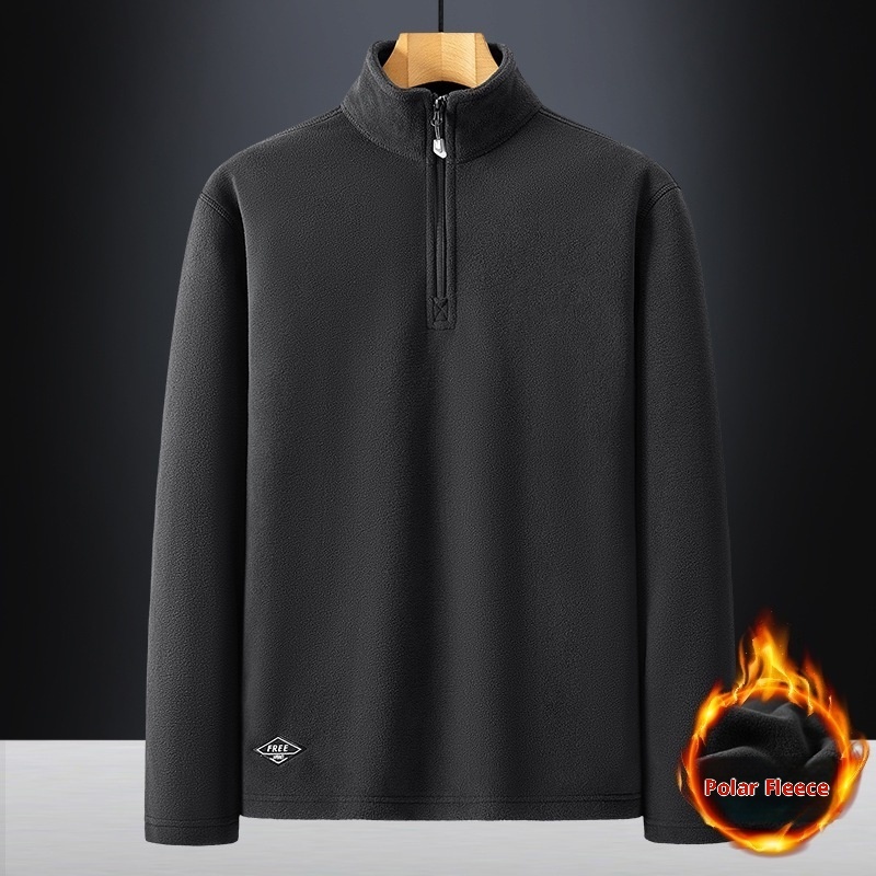 Men's Fleece Hooded Sweatshirt Stand Collar Solid Color Warm Jacket - Image 4