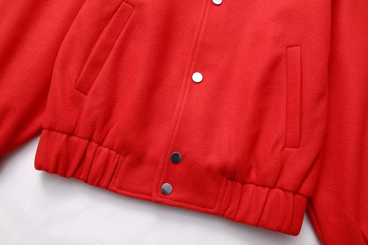 Red Stand-up Collar Fashion Casual Woolen Baseball Uniform Jacket - Image 5