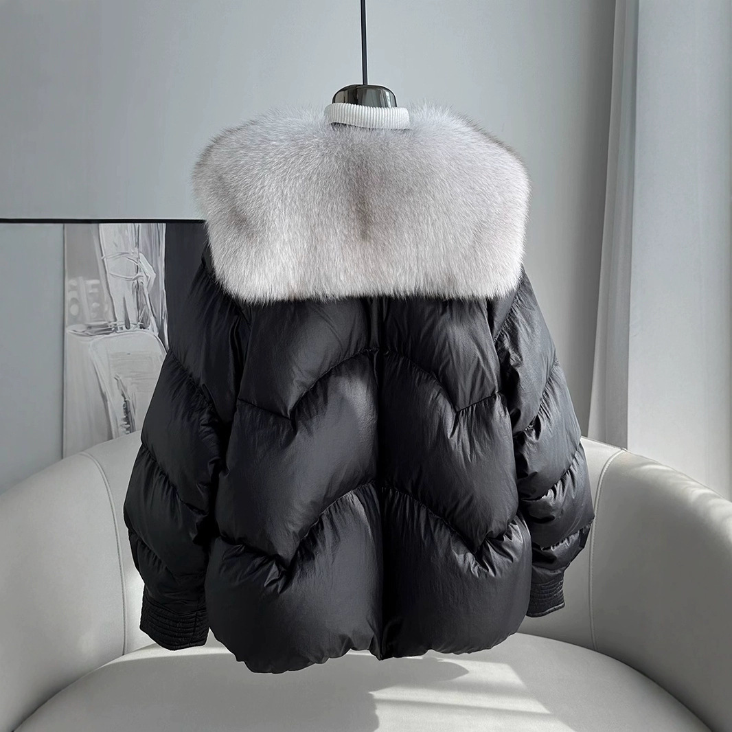 Polyester Women's Loose Thick Cotton Coat With Fur Collar - Image 4