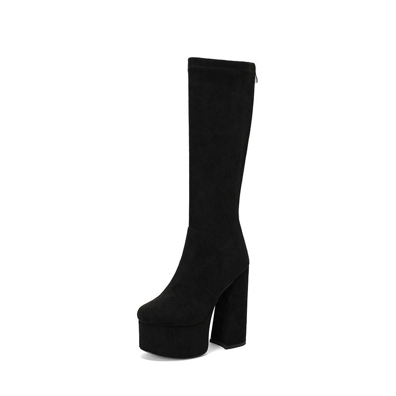 Elastic Wool Chunky Heel Women's Boots - Image 6