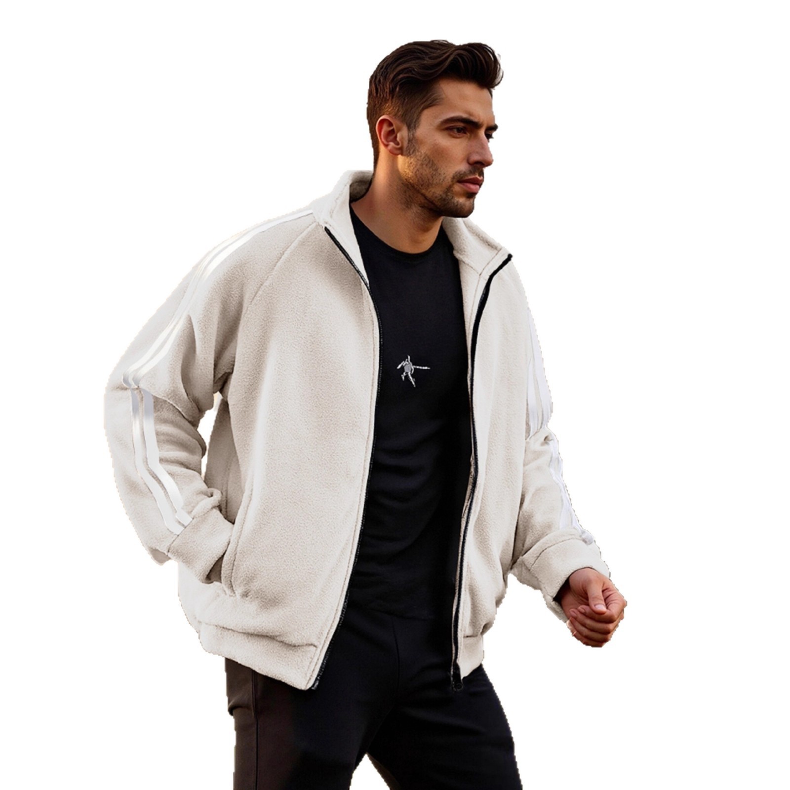New Zipper Trend Versatile Men's Fleece Jacket - Image 7