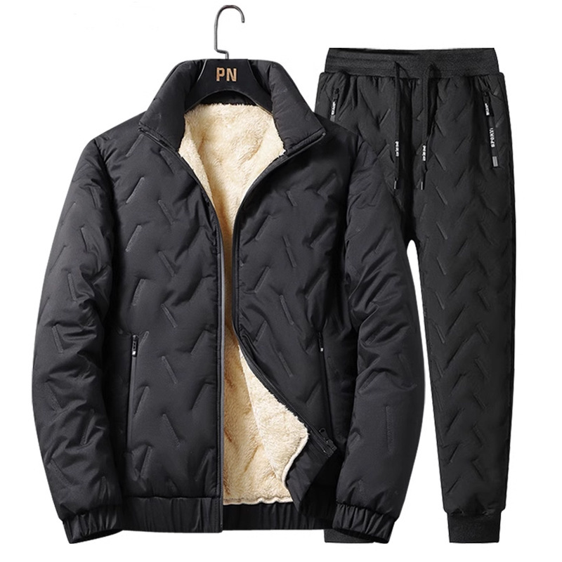 Men's Thickened Fleece Warm Turn-Down Collar Zipper Jacket Pants - Image 7