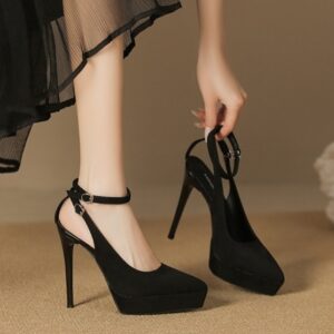 Waterproof Platform Suede Pointed Stiletto Heel High Heels