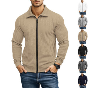Men's Casual Jacket Solid Color Waffle Turn-down Collar Coat