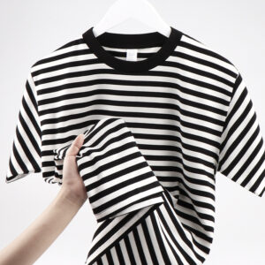 Striped Short Sleeve Simple Men's Versatile T-shirt Loose Top Half Sleeve Slim Striped Navy Skirt