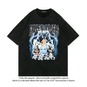 Hip Hop Streetwear Washed T Shirt Lightning Skull Girl