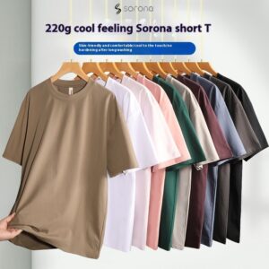Ice Feeling Sorona Brushed T-shirt 220g American Round Neck Drop Shoulder