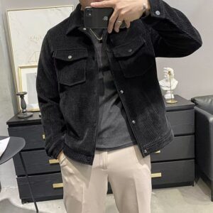 Men's Short Lapel Corduroy Double Jacket