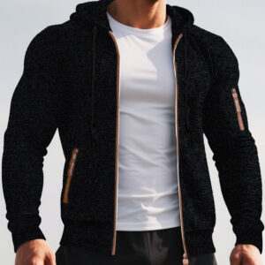 Men's Sports Fitness Casual Jacquard Sweater Hooded Coat