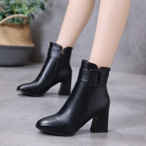 Toe Thick Heel High Heel Belt Buckle Fashion White Martin Boots