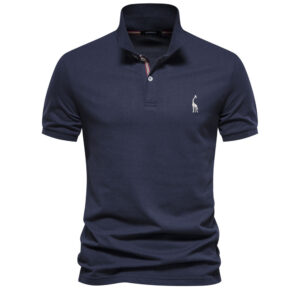 Deer Embroidered Men's T-shirt Solid Color Polo Collar Basic Style Short-sleeved Shirt Men